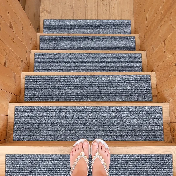 Ottomanson Non-Slip Rubberback Solid 8" x 30" Indoor/Outdoor Stair Treads for Stairs, Garage, Patio, 14 Pack, Gray