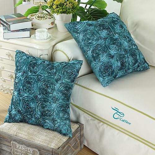 Miniatura 2 de CaliTime fundas de cojines decorativos para el sofá del hogar, 2 unidades, Poliéster & Mezcla de poliéster, Verde azulado, 18 x 18 pulgadas