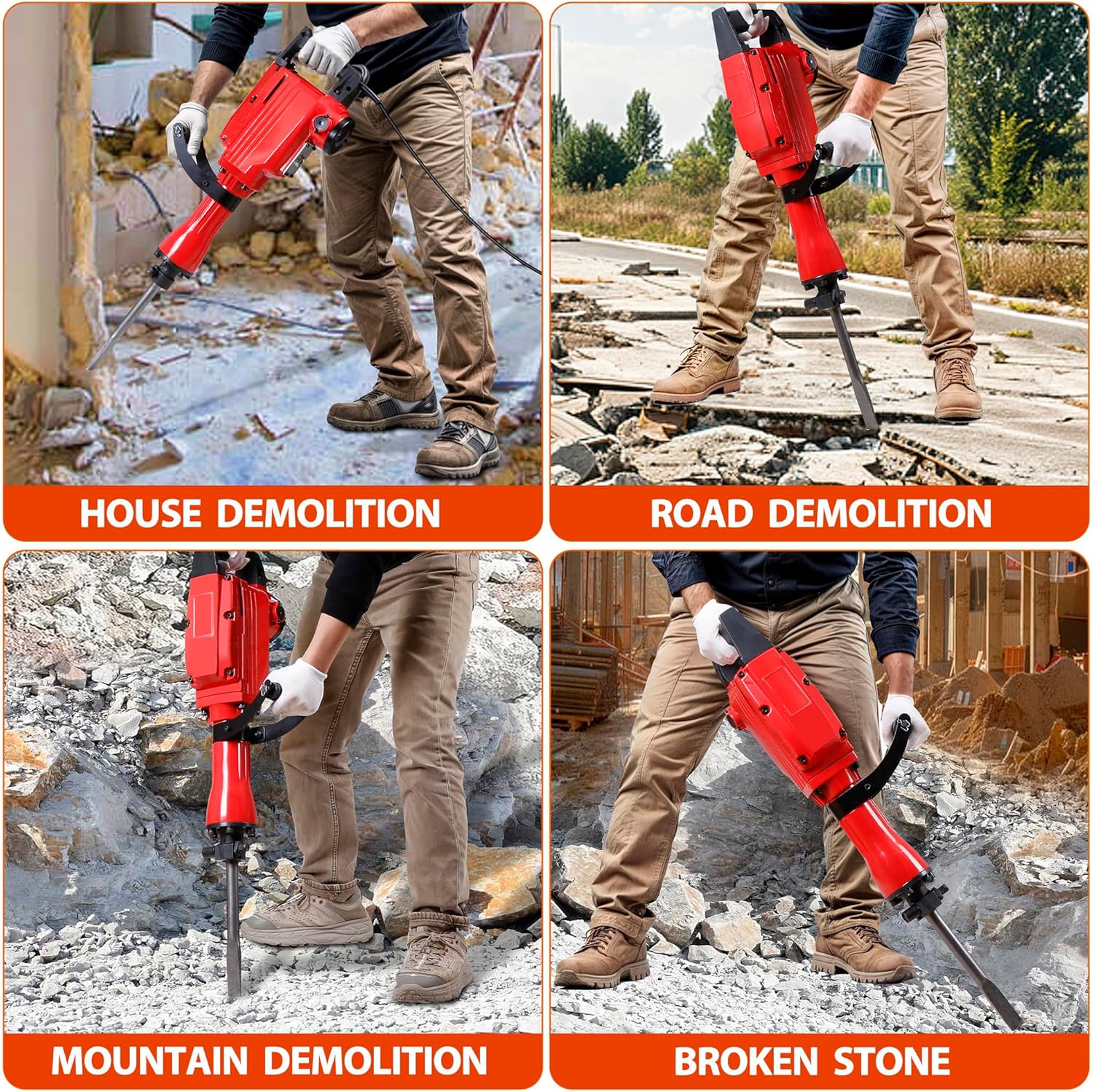 ZENY 2200W Heavy Duty Electric Demolition Jack Hammer Concrete Breaker Drills w/Case, Gloves 2 Chisel 2 Punch Bit Set
