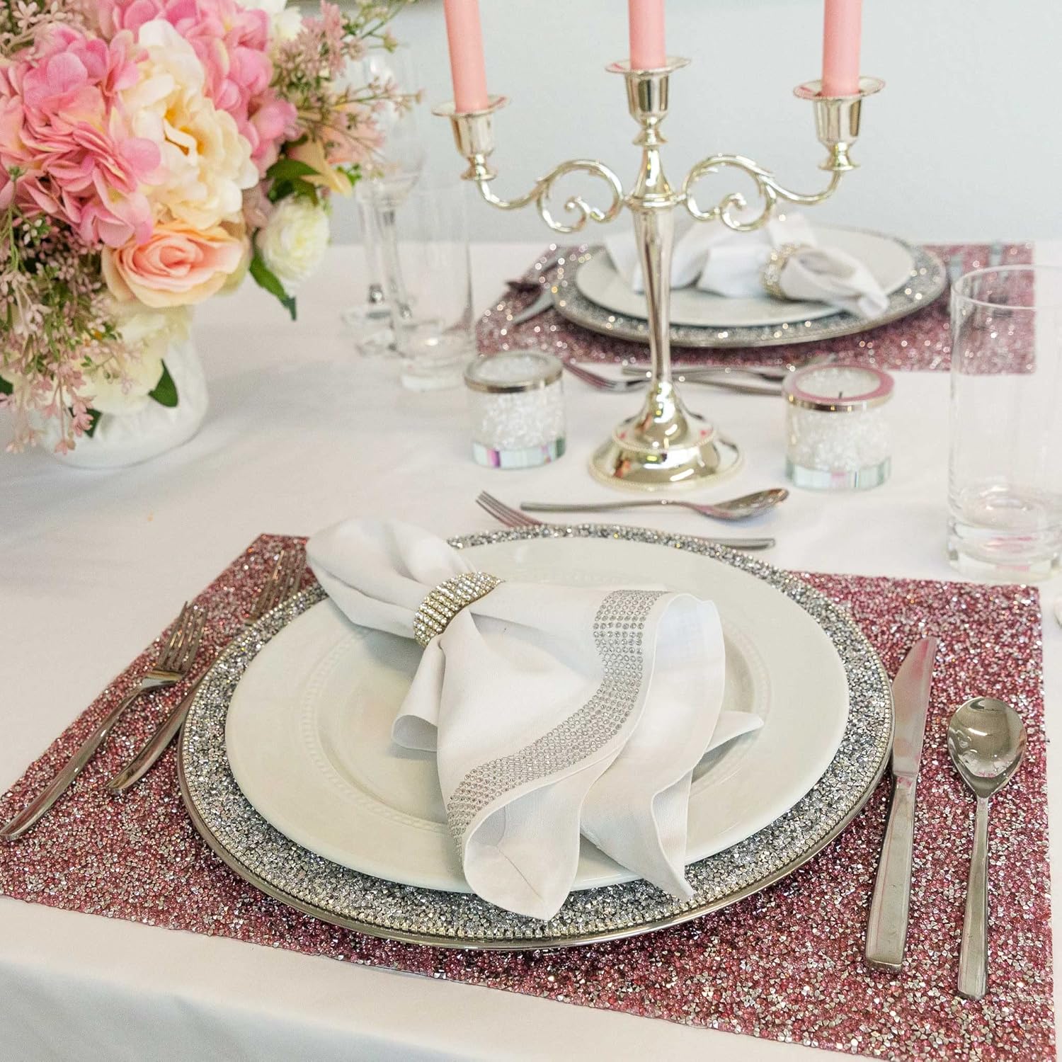 Luminous Rectangle Placemat, Sparkling Rhinestones, Heat Resistant, Non-Slip Back, for Striking Dining Table Settings, Events, Weddings, Gold, 13x18, Sold Individually - Image 5