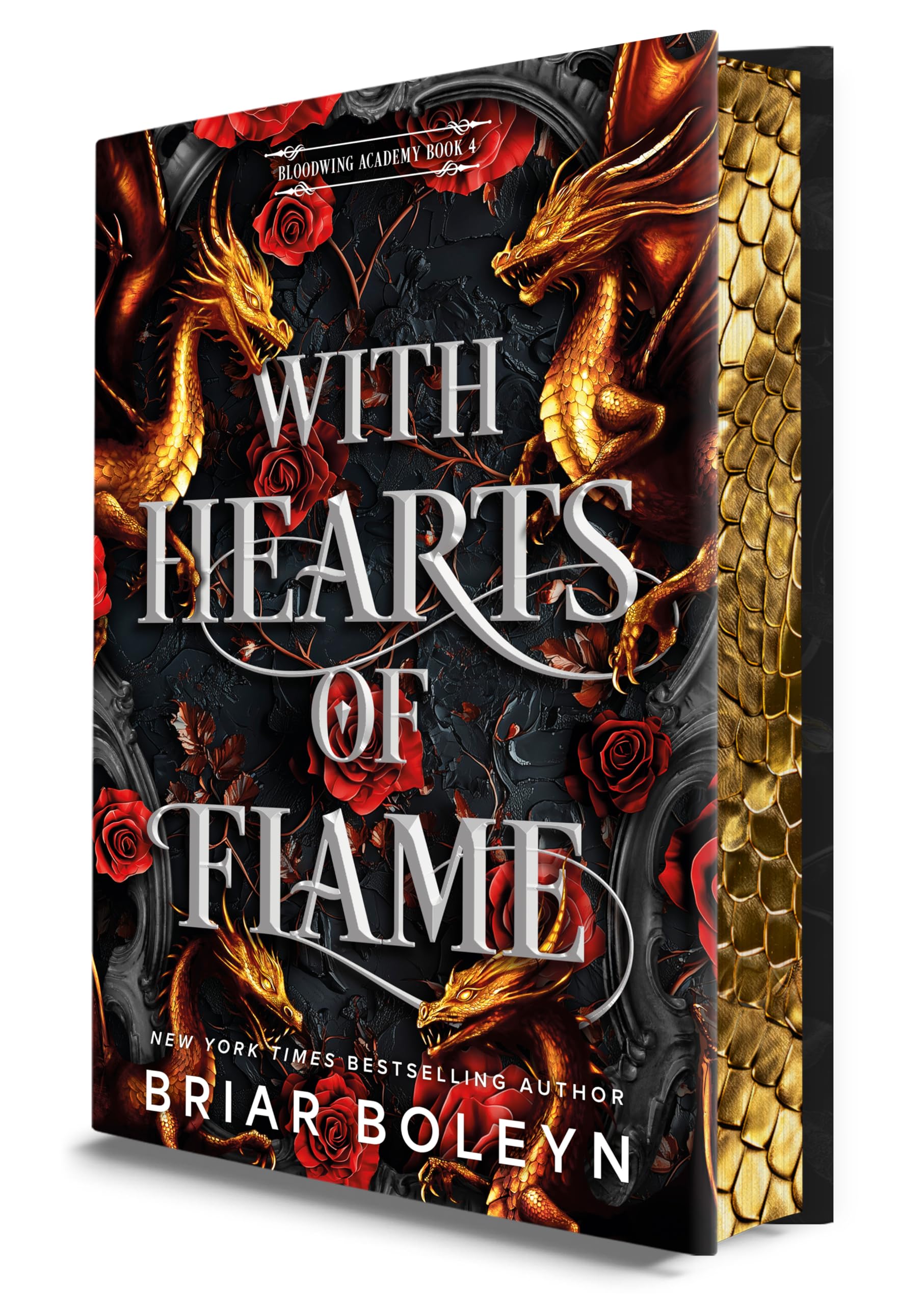 Cover of With Hearts of Flame (Deluxe Limited Edition): A Dark Academia Romantasy Novel of Vampires and Dragons Featuring Stenciled Edges and Illustrated Endpapers (Bloodwing Academy, 4)