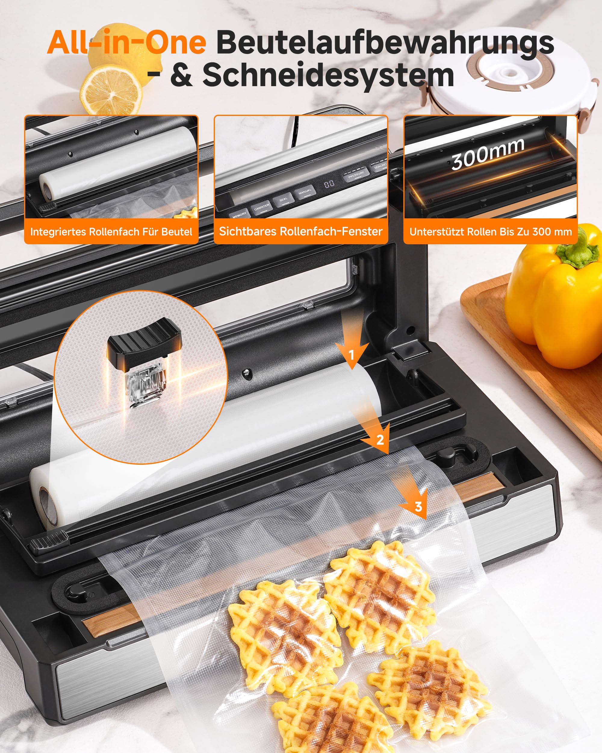 Vakuumiergerät 95 kPa 9-in-1 Lebensmittel-Vakuumierer mit einstellbarem Zeit- & Druckmodus, Doppelter Versiegelung