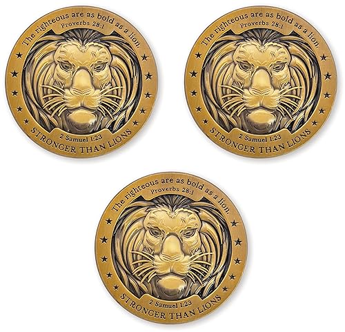 Moneda de desafío de águila y león, paquete a granel de 3 regalos cristianos y católicos chapados en color dorado para hombres, moneda de