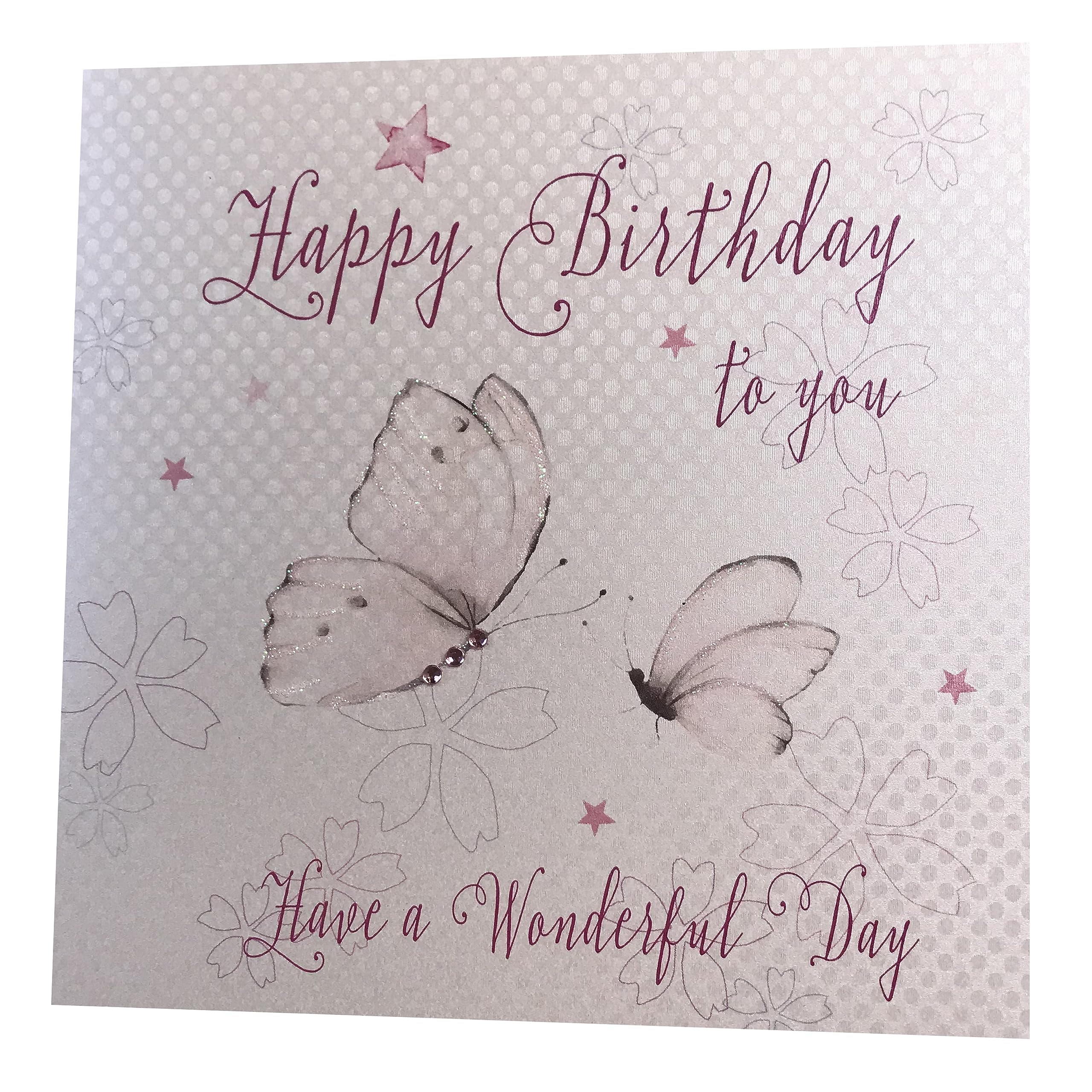 White Cotton Cards Carte D'anniversaire Fait Main 60 Pour Mère Mum Have A Wonderful Birthday Papillons Vintage 60e, Blanc