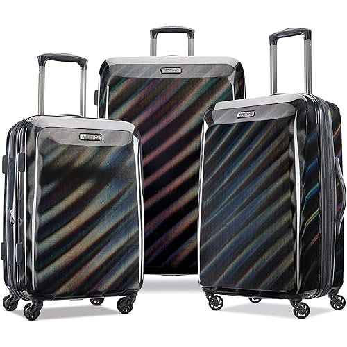 American Tourister Moonlight Hardside Expandable Luggage with Spinner Wheels, Iridescent Black, 3-Piece Set (21/24/28)