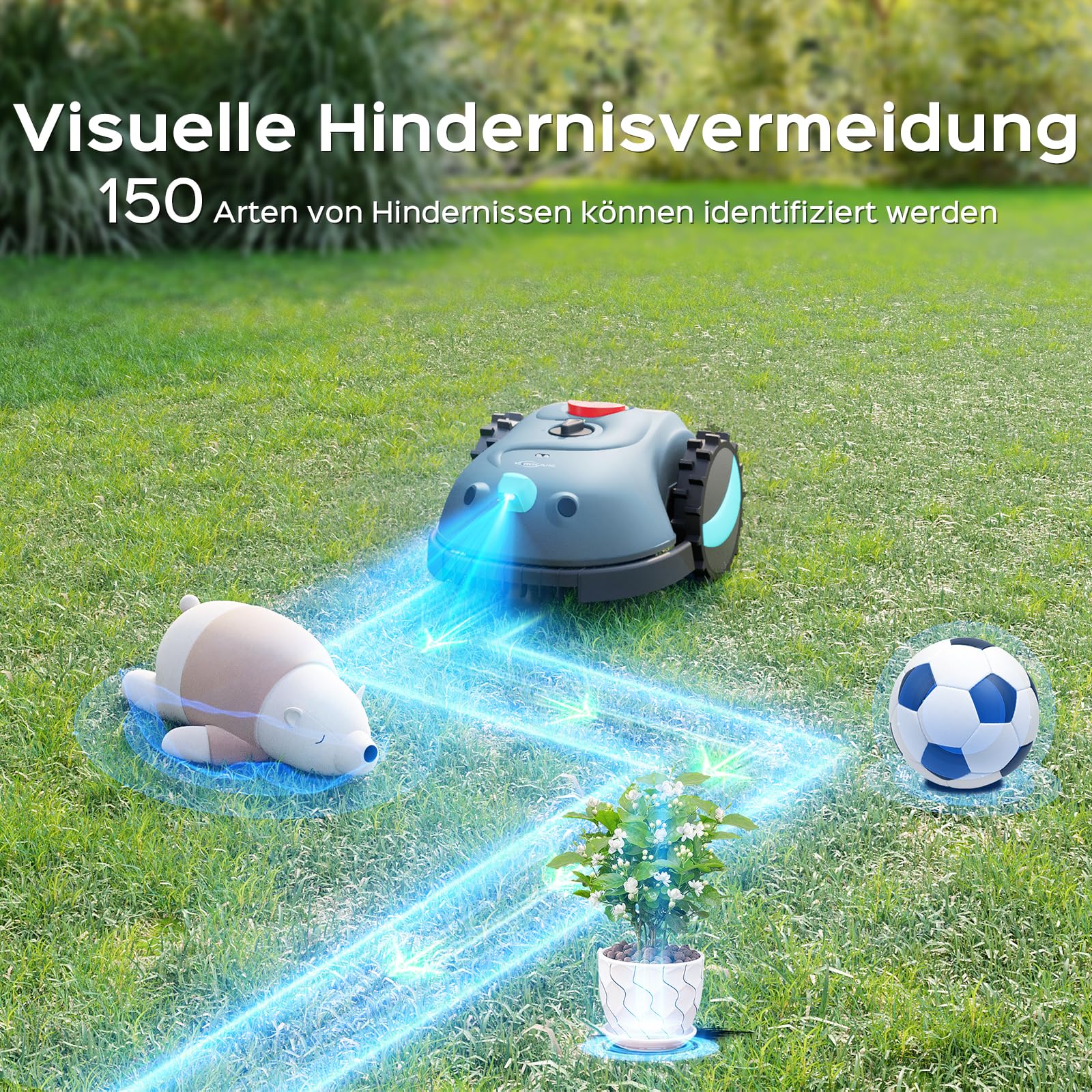 YARDCARE V100 Mähroboter ohne Begrenzungskabel, mit Vision-Navigation, Hindernisvermeidung(150 Arten), 4,0 Ah Akku Rasenmäher Roboter, Rasenroboter mit Ersatzklingen, Geeignet für kleine Gärten