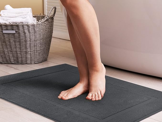Utopia Towels Cotton Banded Rug, Bath Mats, Not a Bathroom Rug, 21 by 34 Inches, 100% Ring Spun Cotton, Highly Absorbent Shower Bathroom Floor Mat, Gray, 2 Pack