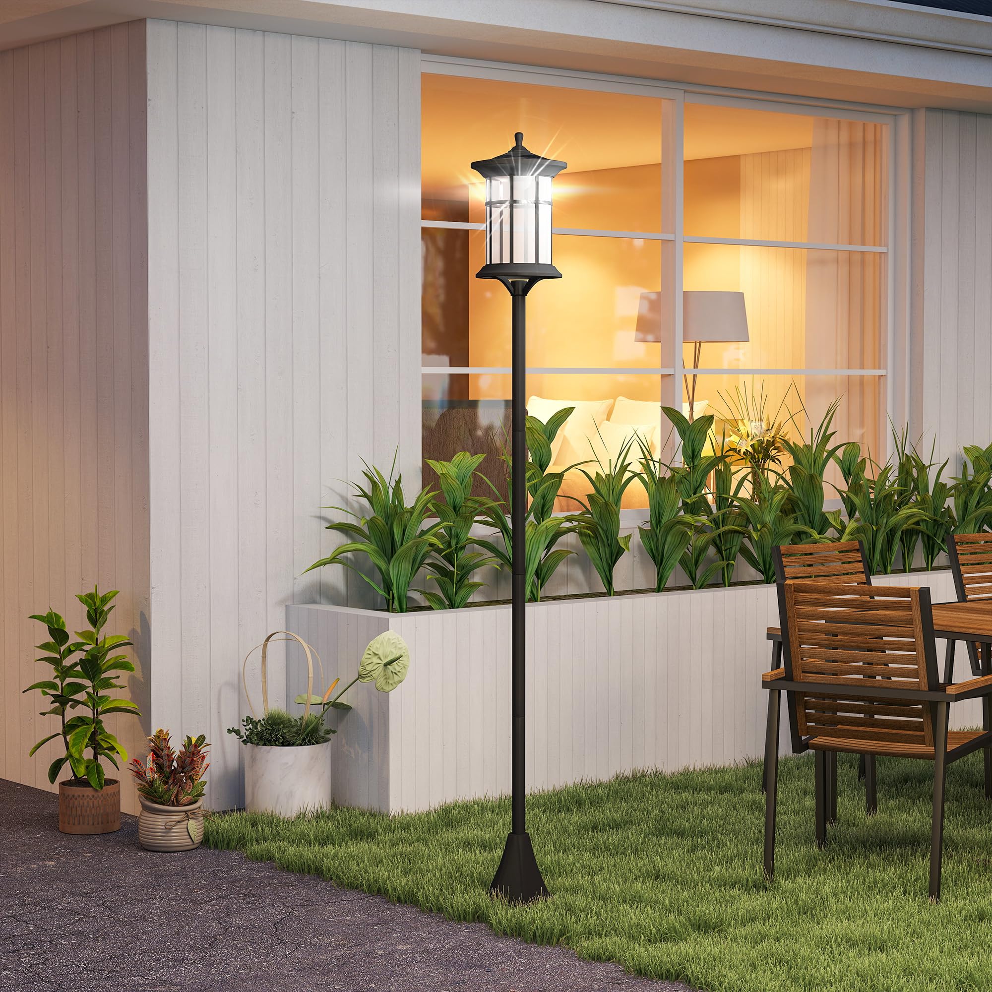 Outsunny 2 Farolas Solares Exterior Luces Solares Exterior con Panel Solar Encendido Automático y Marco de Acero Inoxidable Impermeable IP44 para Terraza Patio 23,5x23,5x184 cm Negro