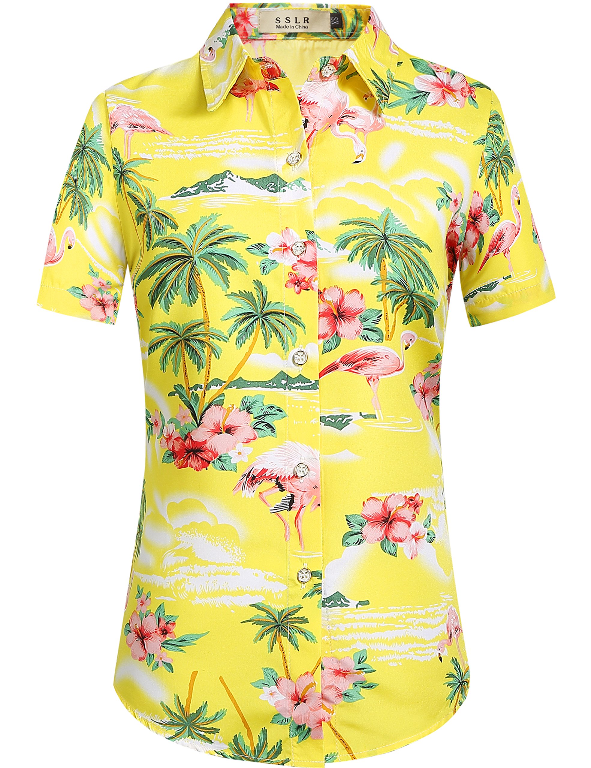 SSLRHawaiian Shirts for Women Flamingo Shirt Tropical Shirts for Women Summer Casual Short Sleeve