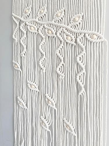 Miniatura 6 de Winterdemoon Cortina de macramé para colgar en la pared, decoración bohemia con cuentas, decoración de pared de macramé, decoración de pared de