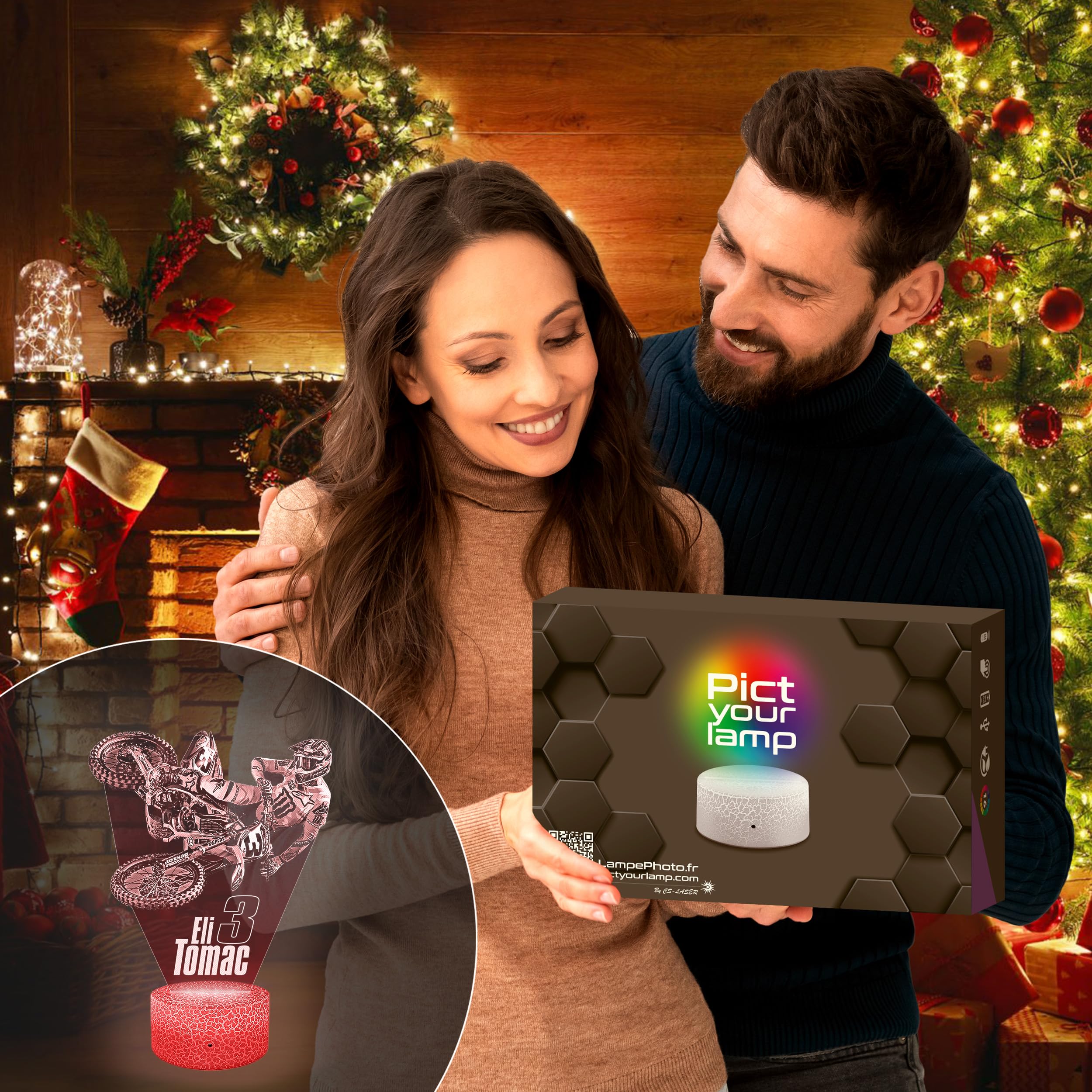 Lampephoto.fr - Lampada 3D Moto Cross E. Tomac, Luce Notturna Tattile Moto Cross E. Tomac, Illusione 3D Led, Idea Regalo di Natale per Ragazzi e Ragazze Lampada da Notte per Bambini o Adulti