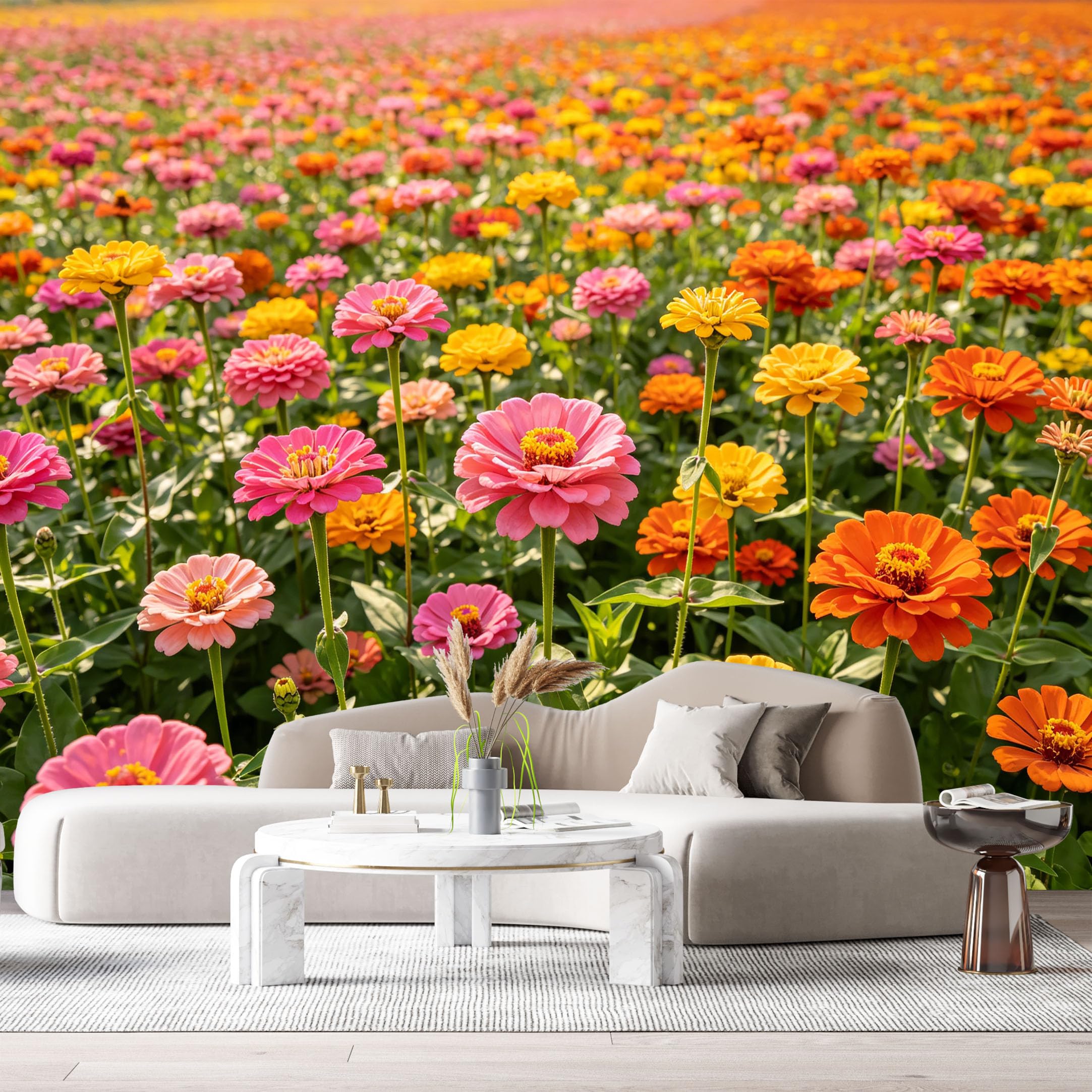 Custom Size Wall Murals Colorful Zinnia Field Botanical Watercolor Bloom Garden SelfAdhesive Wall Fabric Removable Large Wallpaper for Photo Living Room