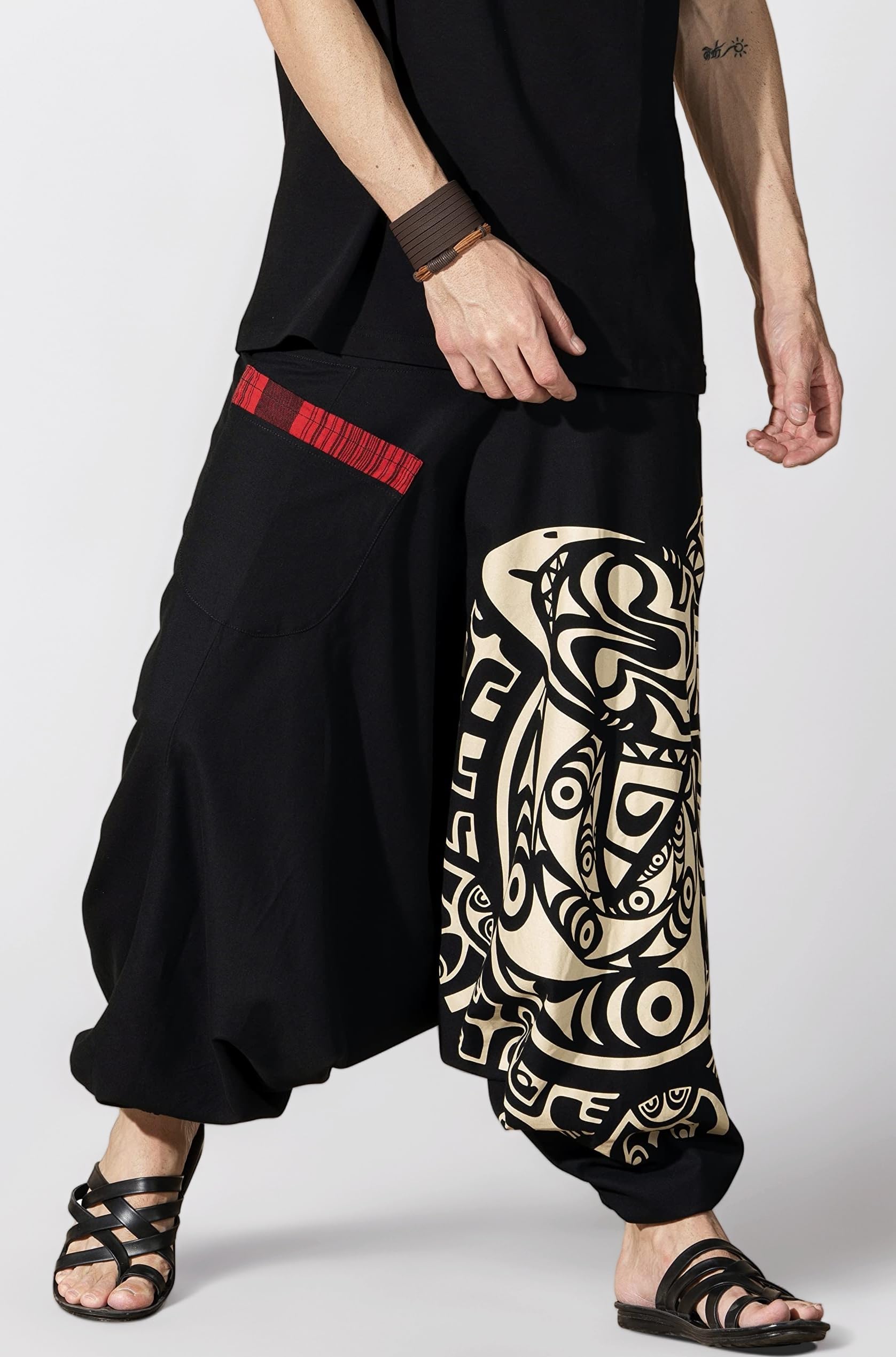 Printed Harem Pants for Men's Cotton Hippie Style Baggy Boho Yoga Pajama Pant with Pocket