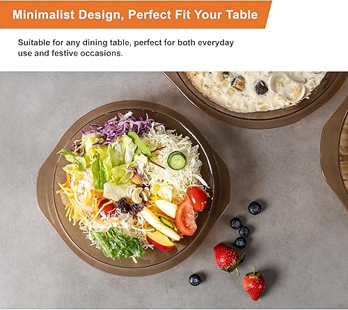 Miniatura 4 de OEC Plato para tartas con orejas, ámbar, platos llanos de vidrio templado de alta calidad, versátiles, aptos para lavavajillas y diseñados de forma