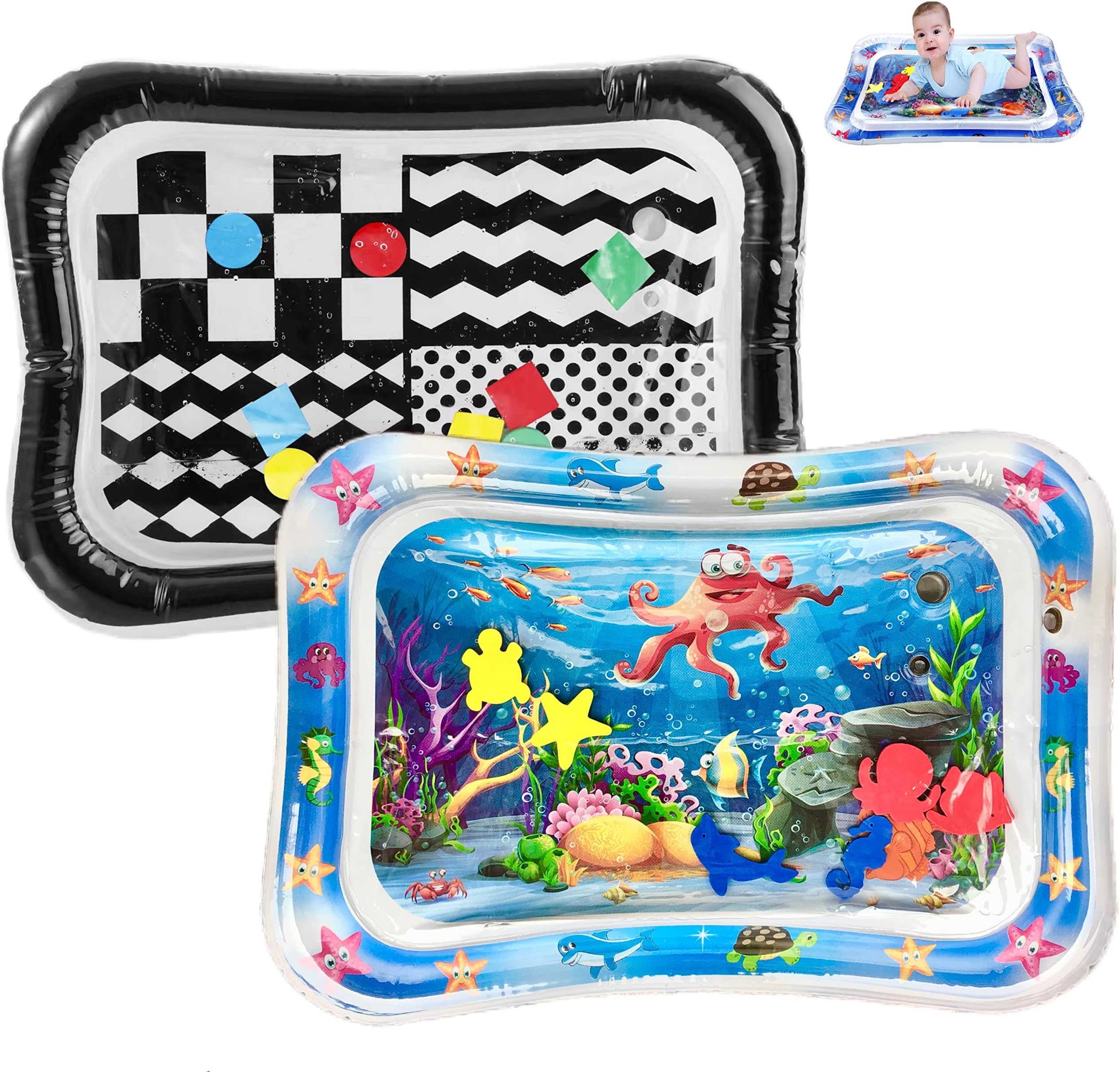 2 Pack Tummy Time Water Mats for Baby, Inflatable Water Play Mats Toys for Infants Newborn Toddlers 3-24 Months Girls and Boys