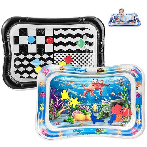 PandaEar Paquete de 2 alfombrillas de agua inflables para bebés, juguetes inflables para bebés, recién nacidos de 3 a 24 meses, niñas y niños