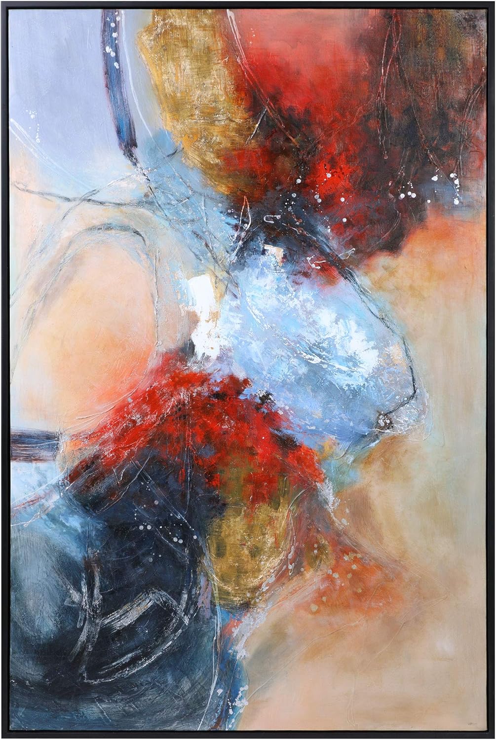MY SWANKY HOME Dramatic Oversize 74 in Red Blue Abstract Painting Modern Wall Art Shapes Framed
