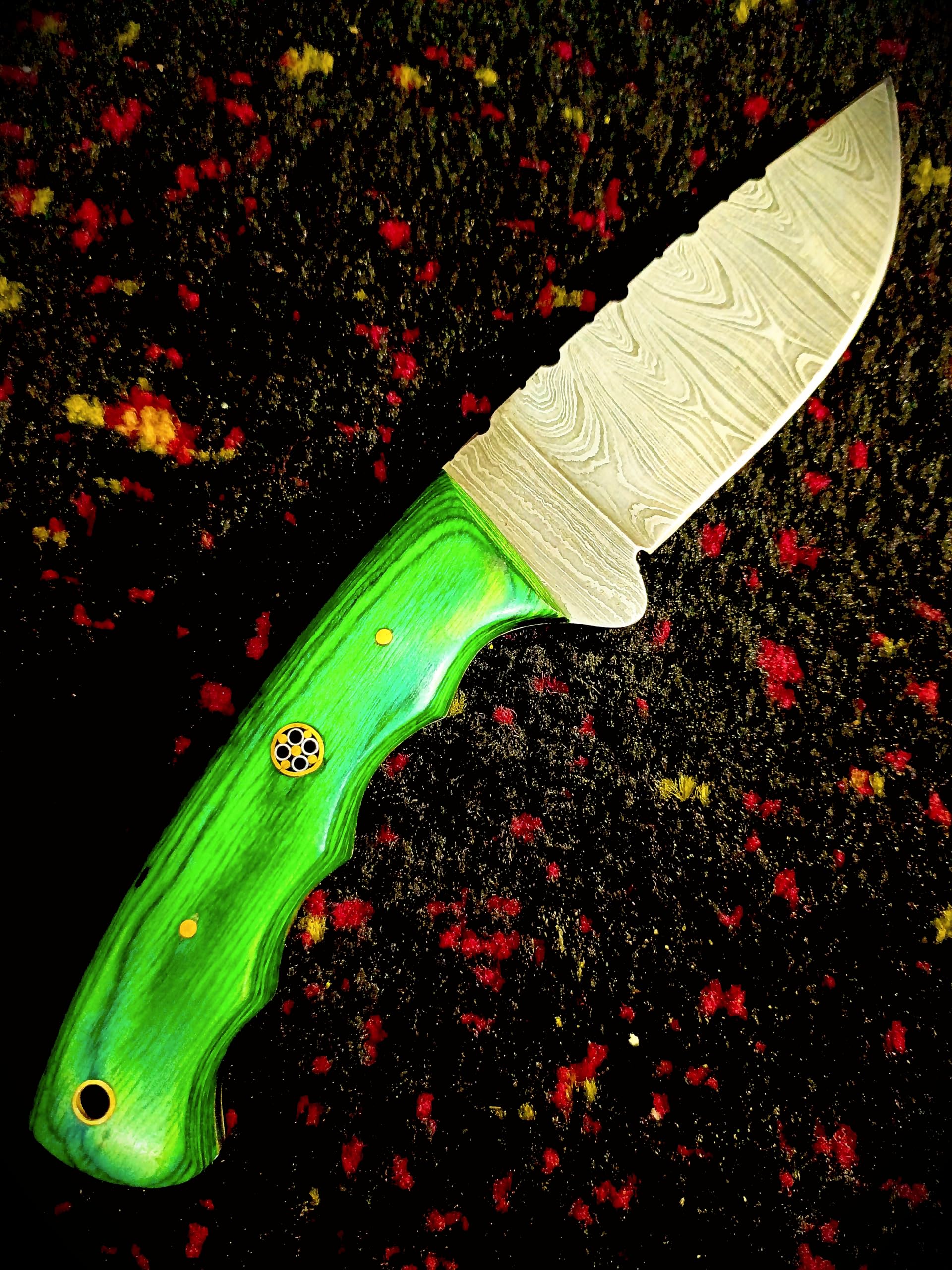 Damascus Knives Handmade- Fixed Blade Hunting Knife-Hunting Knife Best Damascus Steel Blade Skinning Knife With Sheath Belt Loop (Green)