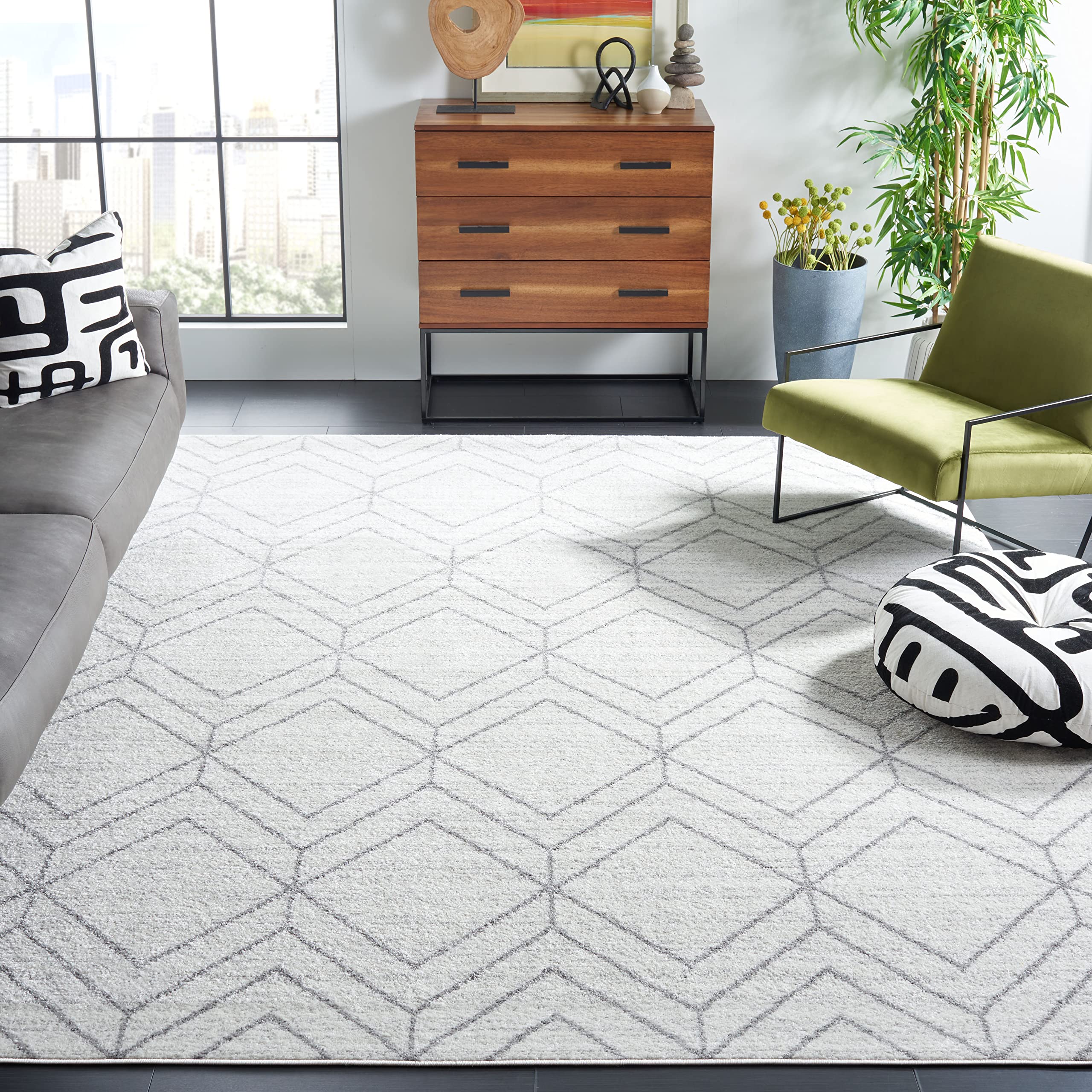 SAFAVIEH Area Rug 8x10 - Adirondack Collection - Large - Light Grey & Dark Grey, Modern Geometric Design, Non-Shedding & Easy Cleaning, Ideal for