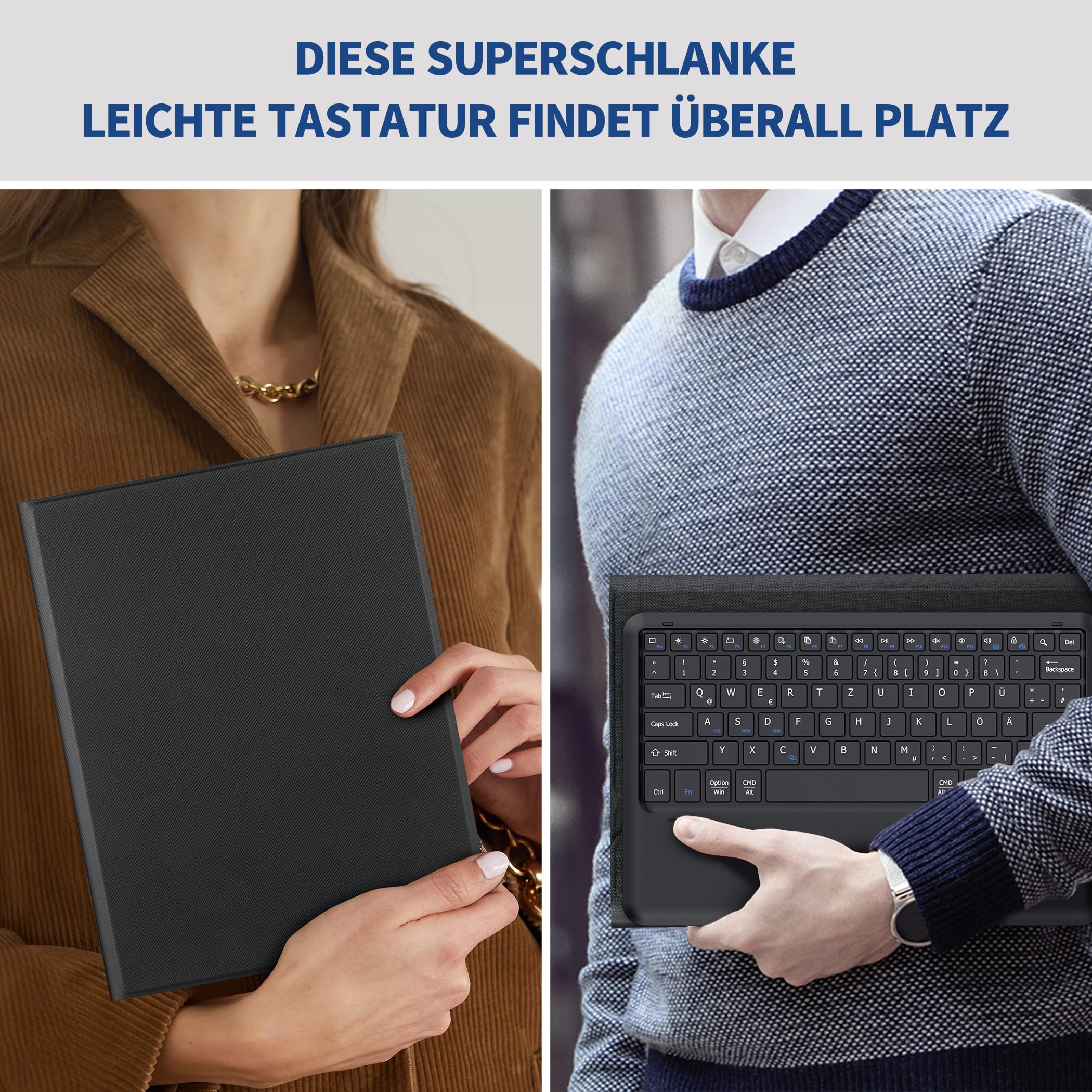 EasyAcc Custodia per tastiera compatibile con Samsung Galaxy Tab S9 FE+ / S9+ / S9 Plus / S10+ 12.4 pollici 2023/2024 con pellicola protettiva, QWERTZ Tedesco, custodia rimovibile con supporto per