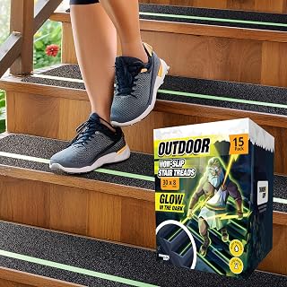 Grip Tape for Stairs 30" x 8" - 15-Pack Glow in the Dark Outdoor Stair Treads Non-Slip Weather Resistant - Anti Slip Tape for Exterior Wooden Steps - Waterproof 80-Grit Adhesive Treads by Thunder Grip
