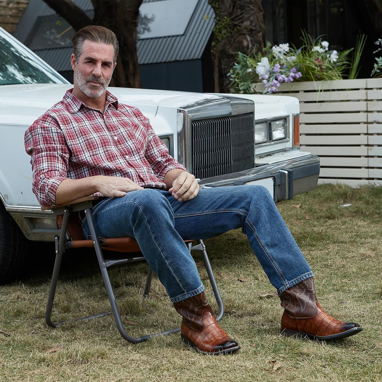 Cowboy Boots for Men Square Toe Western Boots, Pull-On Slip Resistant Boots with Classic Embroidery, Durable Chunky Heel Country Boots for Casual Wear