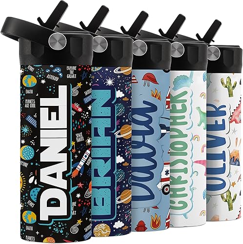 Botella de agua personalizada para niños, 14 onzas, 14 opciones de diseño, botella de agua personalizada para niños, regalos de fin de año, regalos