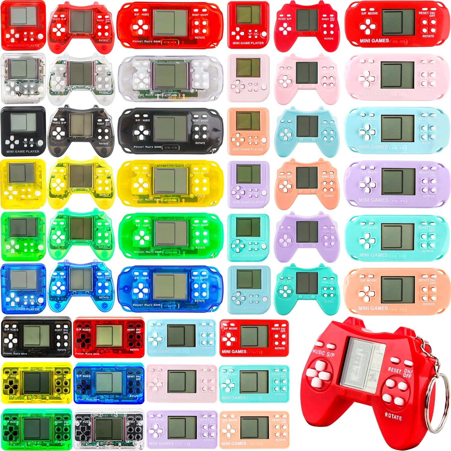 48 Pack Mini Video Game Party Favors Video Game Keychain Handheld Video Game Key Chain for Kids Goddie Bag Fillers