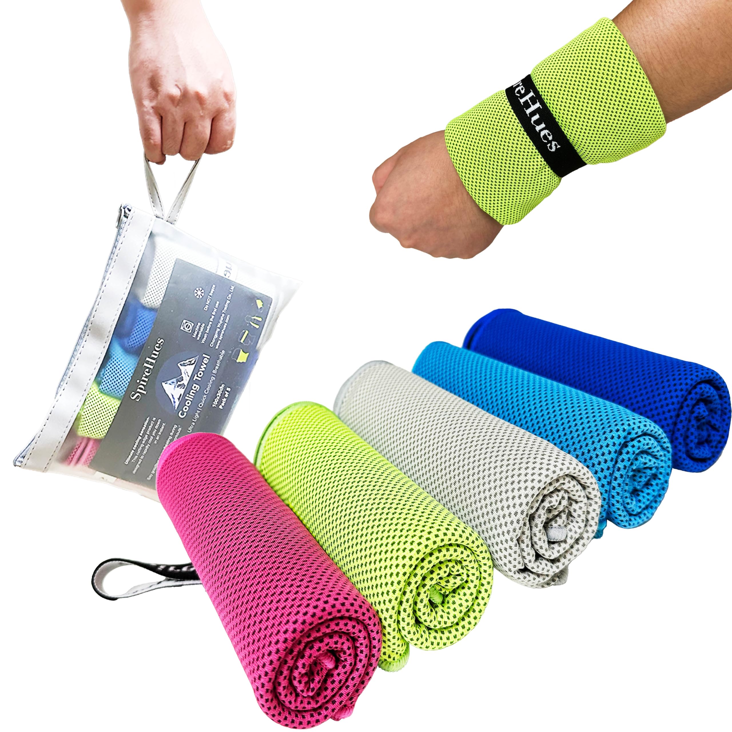 5 Pack Cooling Towels for neck and face, 100x30cm, Soft Breathable Chilly Microfiber Towel for Yoga, Sports, Gym, Camping & More