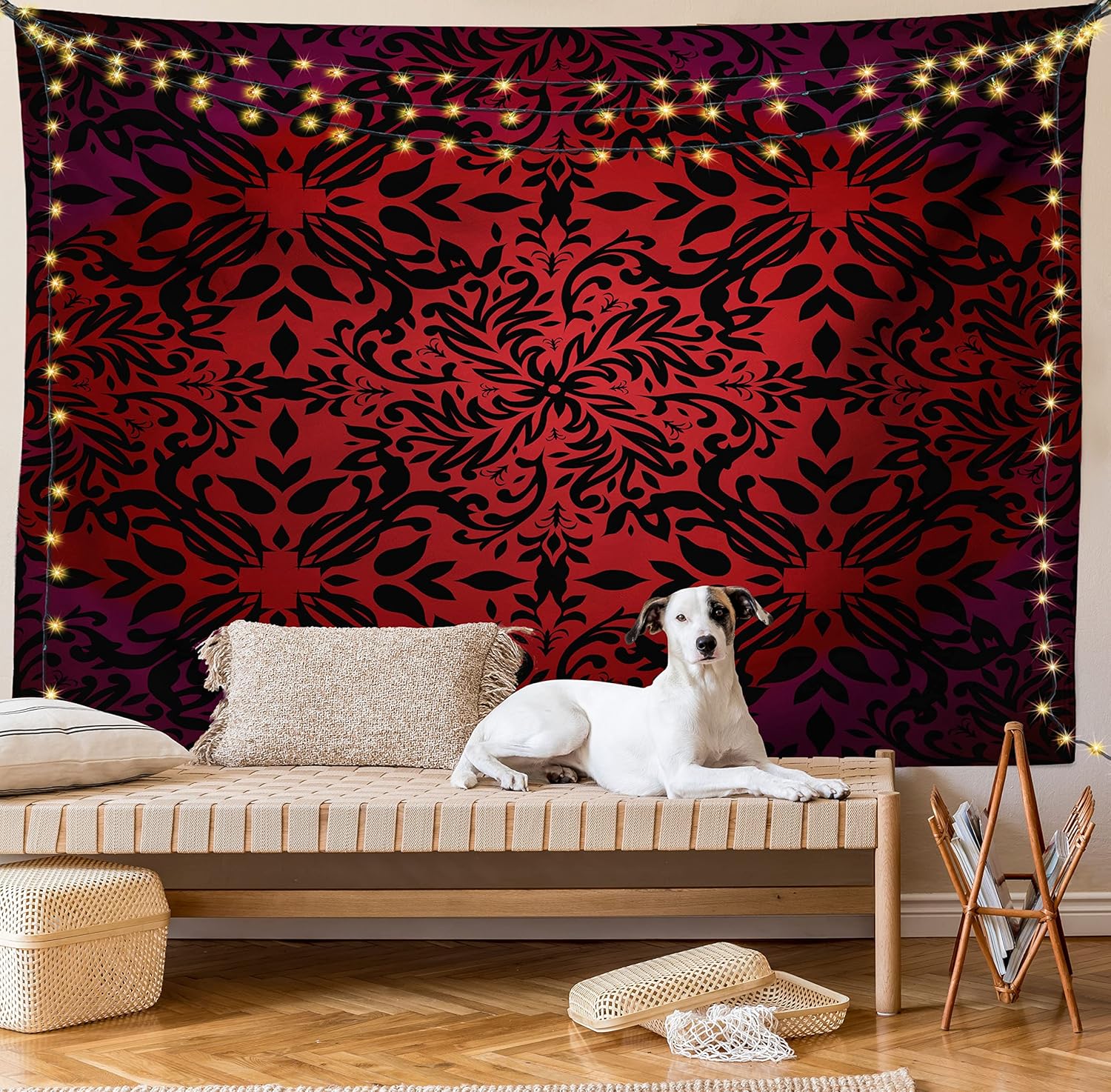 Ambesonne Oriental Tapestry King Size, Mandala Inspired Curly Flowers and Leaves