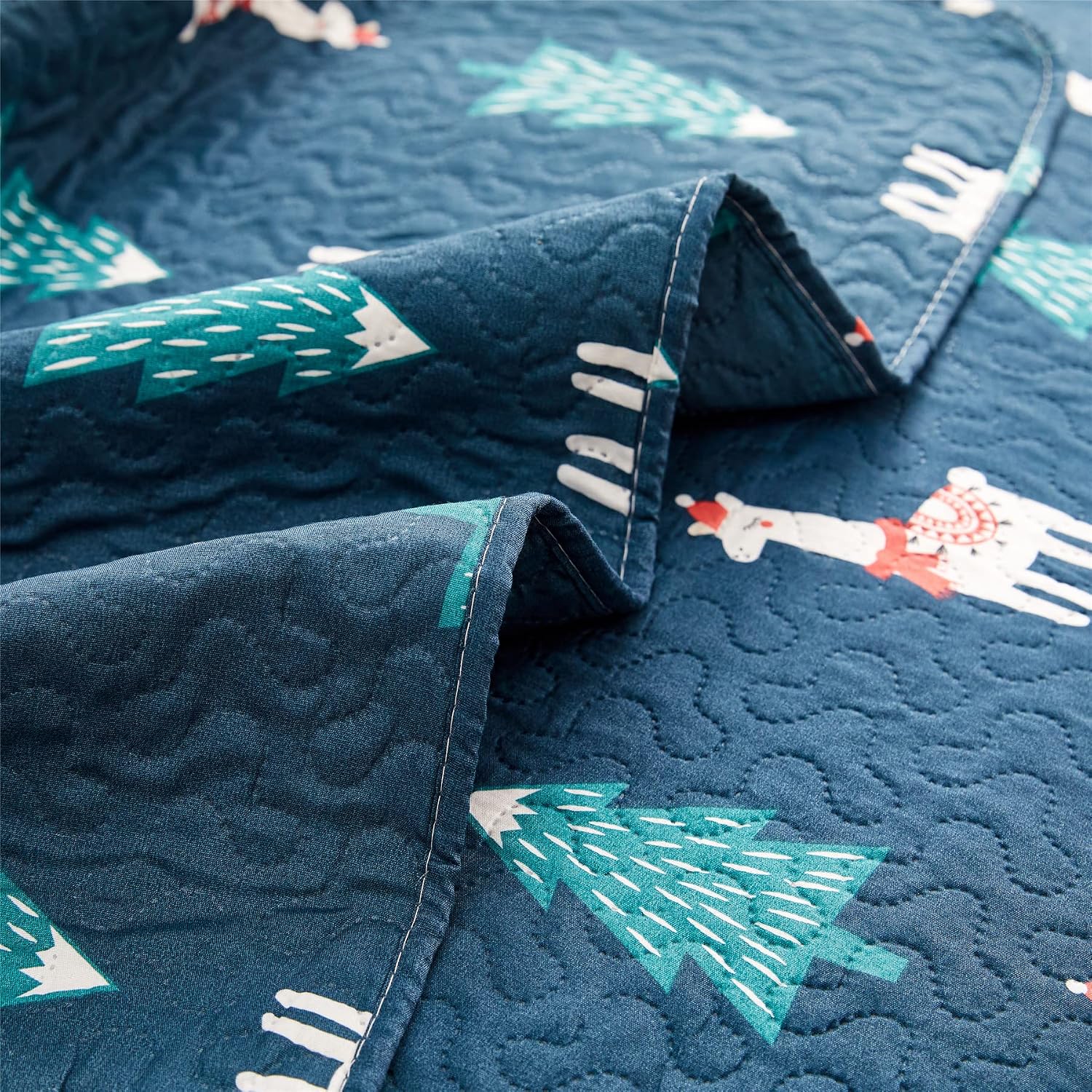 Ferdilan Kids Quilt Set Queen/Full Size, 3 Pieces Blue Alpaca Pine Tree Bedding Coverlet Set Reversible Lightweight Bedspread Set (Includes 1 Quilt, 2 Shams)