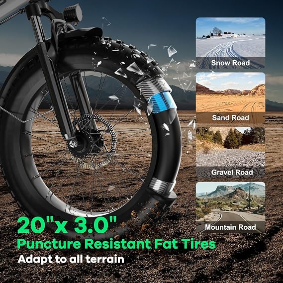 Foldable Electric Bike for Adults, 48V 20Ah Removable Lithium Battery up to 80Miles, 20 Fat Tire 1000W Peak Motor Dirt Ebike Adult Electric Bicycle for Commute Beach Mountain E Bike