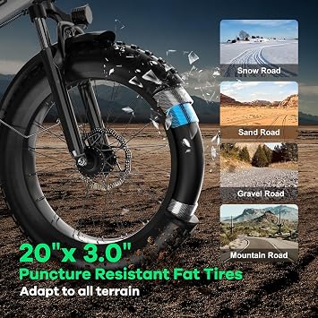 Foldable Electric Bike for Adults, 48V 20Ah Removable Lithium Battery up to 80Miles, 20 Fat Tire 1000W Peak Motor Dirt Ebike Adult Electric Bicycle for Commute Beach Mountain E Bike