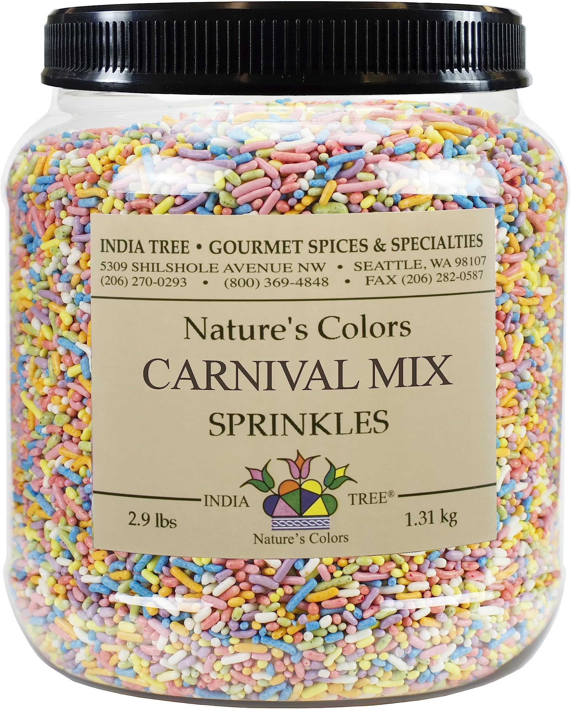 Pastel Rainbow Sprinkles – Dye-Free, Allergen-Free, Plant-Based Colors, 2.9 lb Canister – India Tree Nature’s Colors