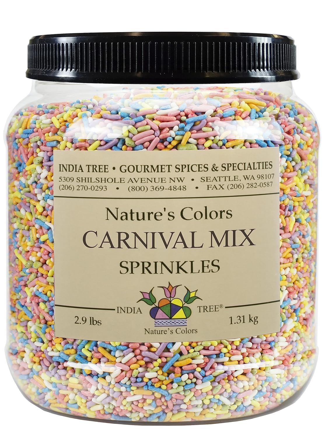 Pastel Rainbow Sprinkles – Dye-Free, Allergen-Free, Plant-Based Colors, 2.9 lb Canister – India Tree Nature’s Colors