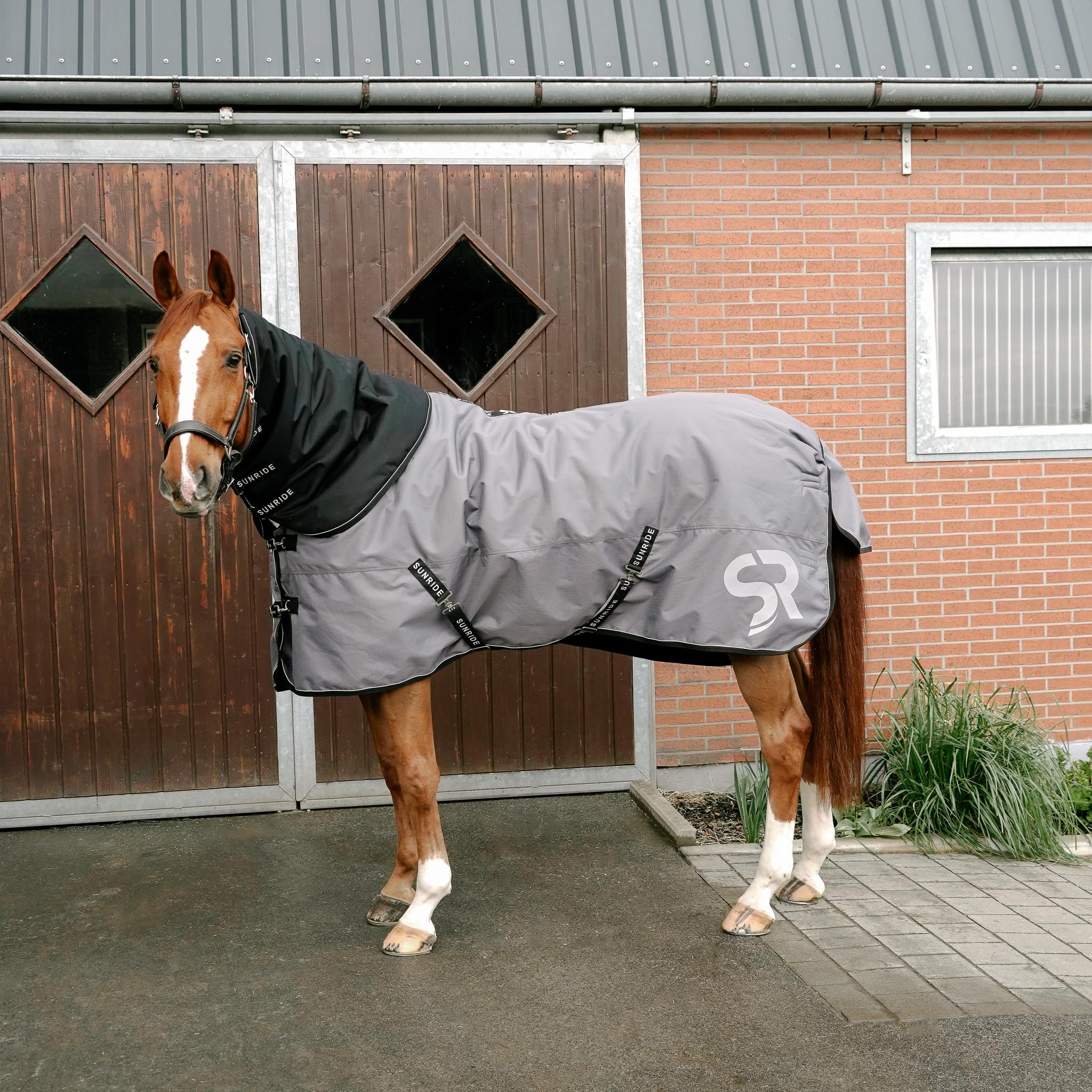SUNRIDE Manta Invierno Caballo 450g (Alaska) – 1200D Impermeable – 3000 mm – Transpirable – Compatible con Liner – Cuello Desmontable – Reflectante (140 cm, Gris)