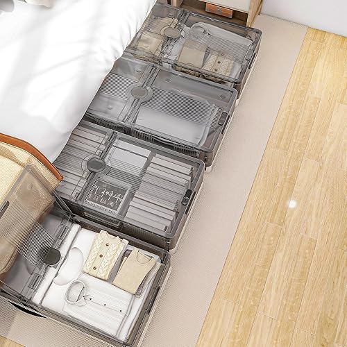 Vista 9 de FLEXIMOUNTS Paquete de 2 contenedores de almacenamiento debajo de la cama con ruedas, contenedores grandes plegables y apilables de 108 cuartos