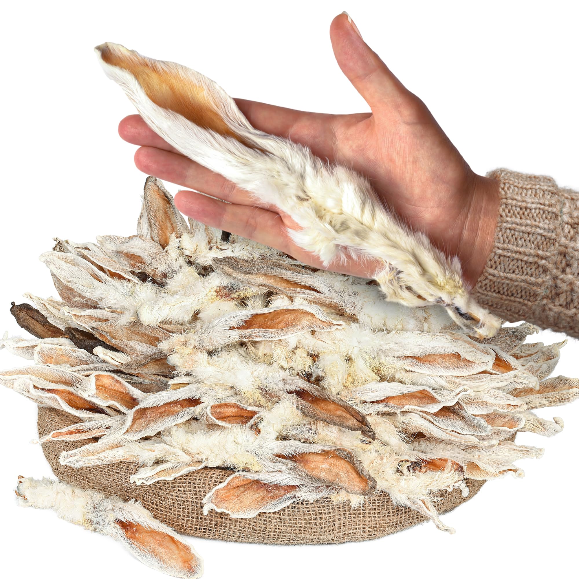 Rabbit Ears with Fur Dog Treats (100 pcs)| All-Natural, Hypoallergenic, Dehydrated Chews | Supports Dental Hygiene & Digestion | Ideal for Small,