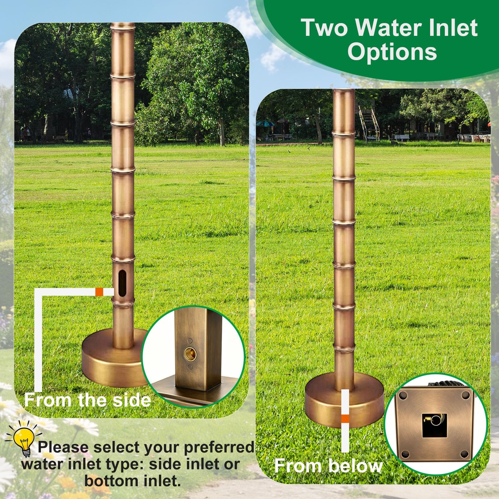 Grifo individual para hidrante, tubo vertical de cobre, grifo para exteriores, grifo de jardín independiente, poste de agua, columna de agua vertical, grifo de pedestal interior(33.5cm,Bottom inlet)