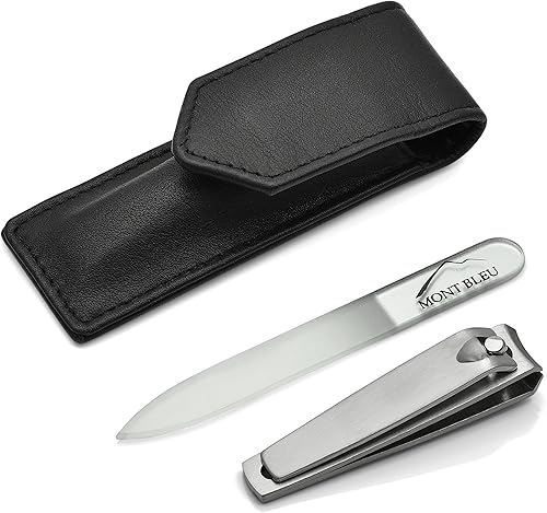 Miniatura 3 de Sonnenschein Hans Kniebes - Juego de manicura de 2 piezas con cortaúñas y lima de uñas de cristal, en estuche de cuero, fabricado en Alemania