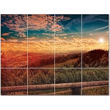 Sunset Ceramic Tile Wall Mural AMZ500984-43S. 17" W x 12.75" H Using 12 4.25" x 4.25" Ceramic Tiles