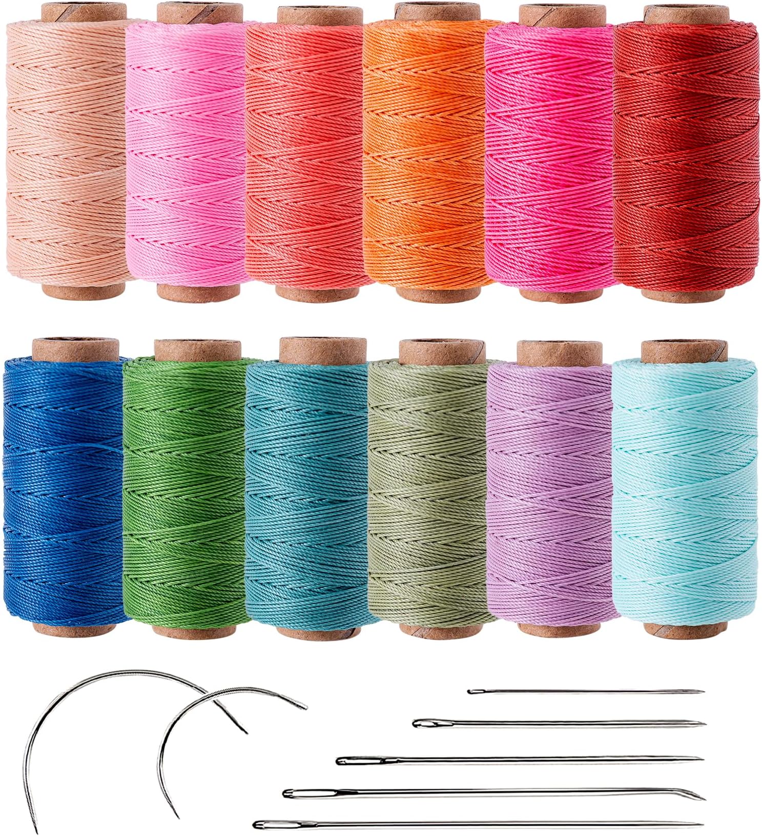 0.55mm Bondi Round Waxed Thread 76 Yards Each, 12 Color Rolls Wax Coated Strings, Polyester Floss for Micro Macrame, Bracelets Braided, Leather Sewing, Stitching, Beading and Bookbinding