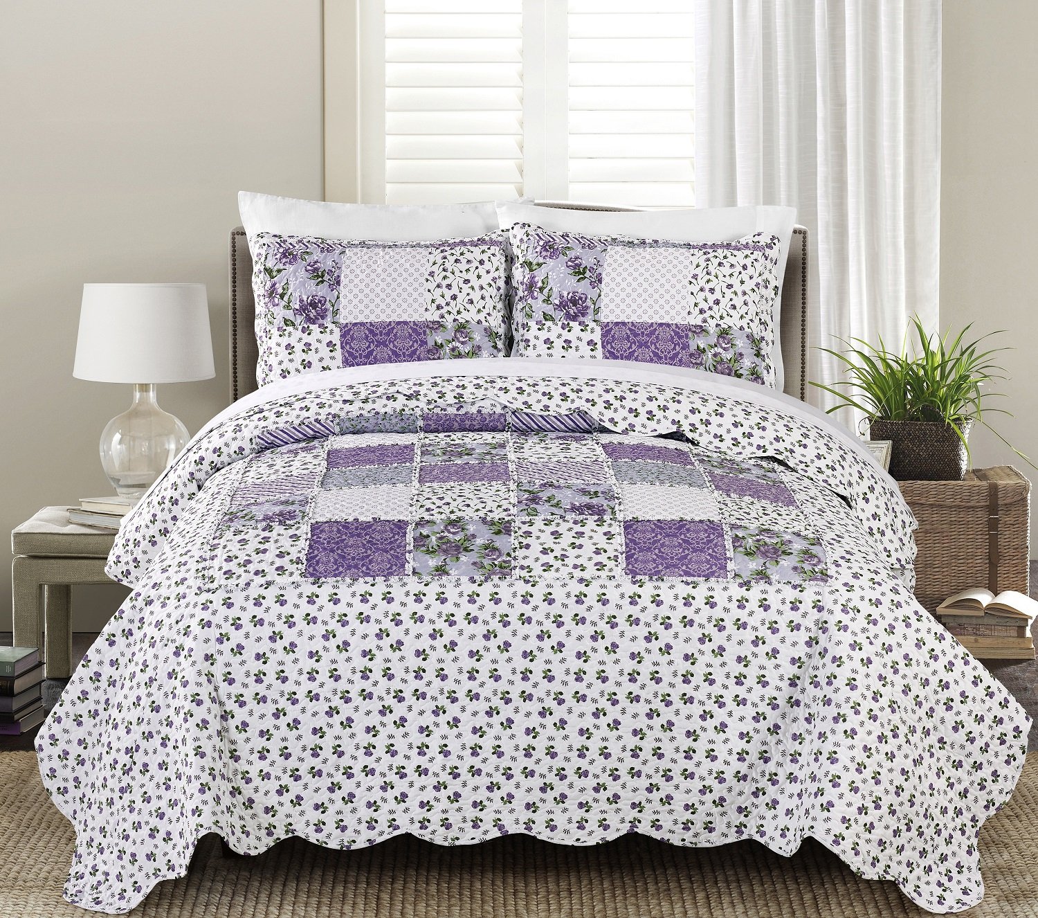 Blissful Living Luxury Ruffle Quilt Set Including Shams - Lightweight and Soft for All Seasons - Beatrice Lavender - Twin