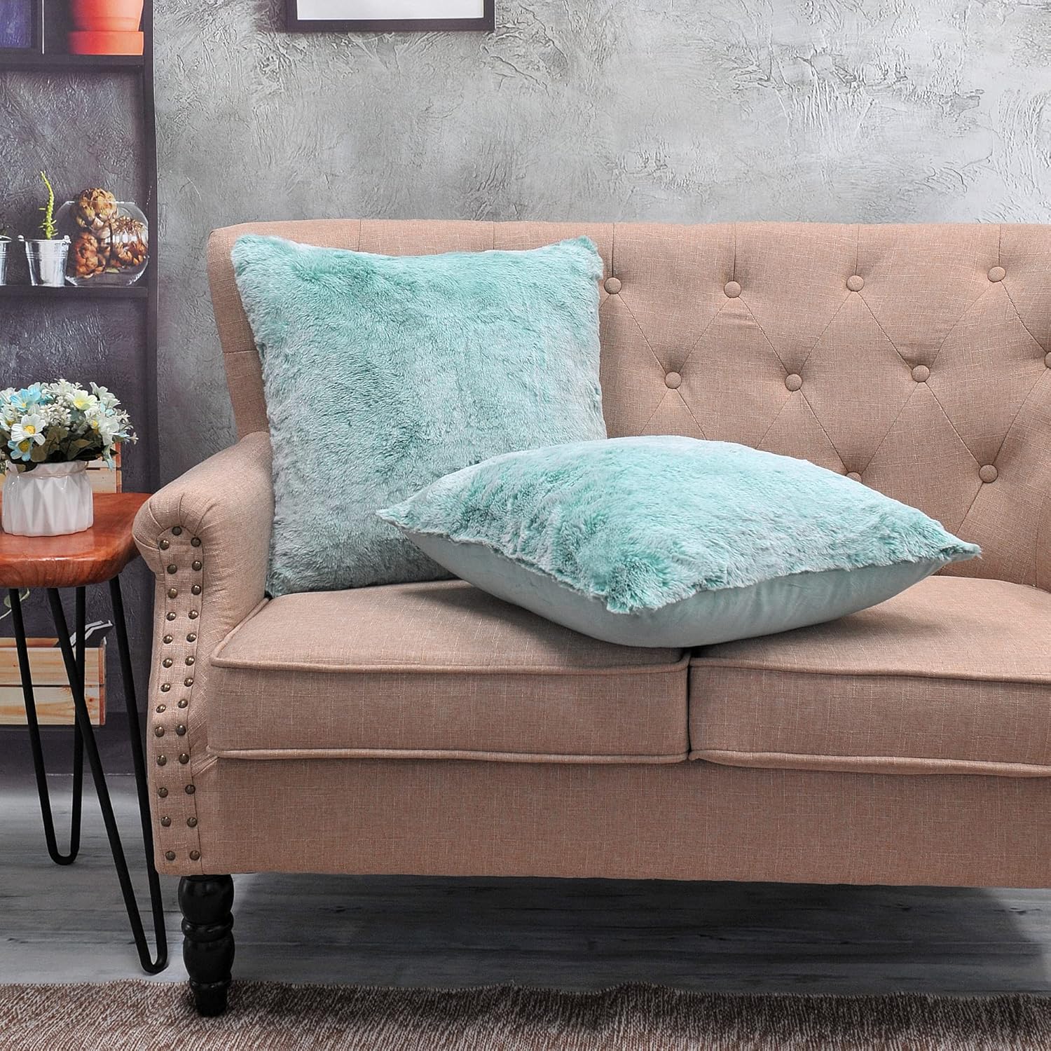 Home Soft Things Tip Dyeing Faux Fur Pillow Shell Set of 2, 20'' x 20'', Blue Turquoise, Lightweight Decorative Soft Comfy Fuzzy Throw Pillow Cover Bed Couch Pillow Covers for All Seasons