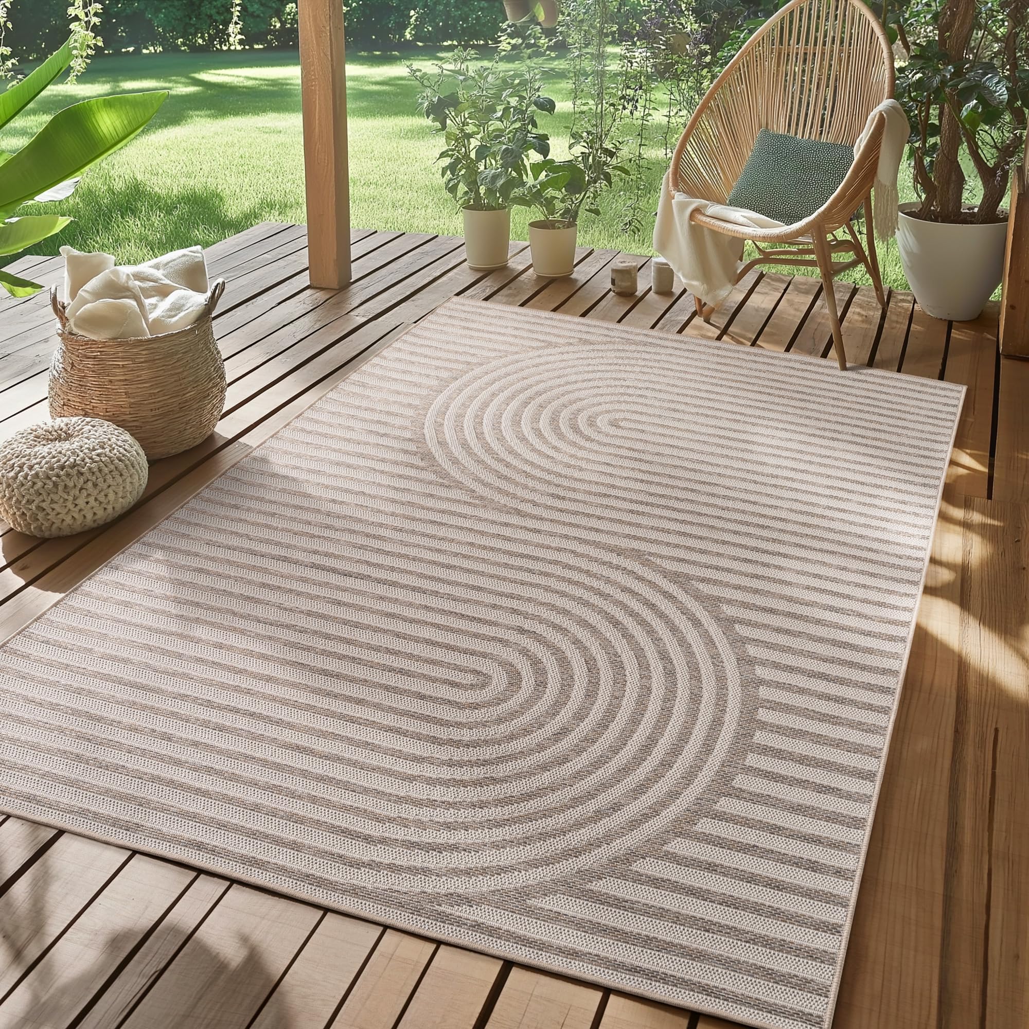SIMPEX Outdoor Teppich Wetterfest Beige Küche, Balkon, Terrasse