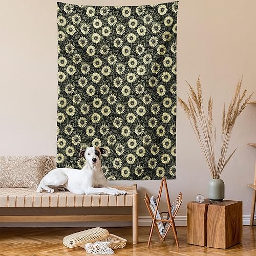 Miniatura 2 de Lunarable Tapiz de girasol tamaño Queen, ramo de ilustraciones inspiradas en la naturaleza abstracta composición retro, colcha colgante de pared,