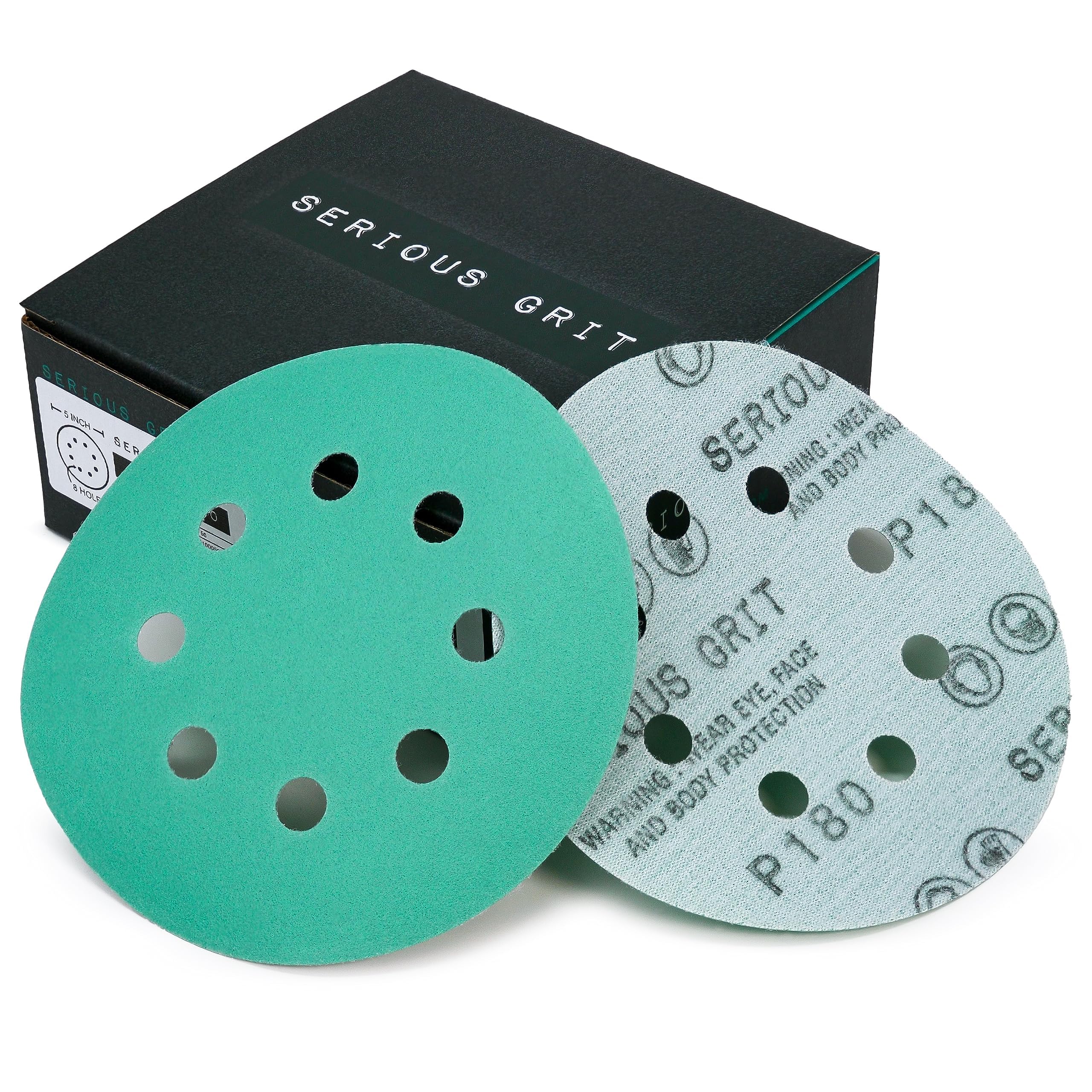 Serious Grit - 125mm 8-Hole P180 Grit Sanding Discs - 50 Pack Box — image 1
