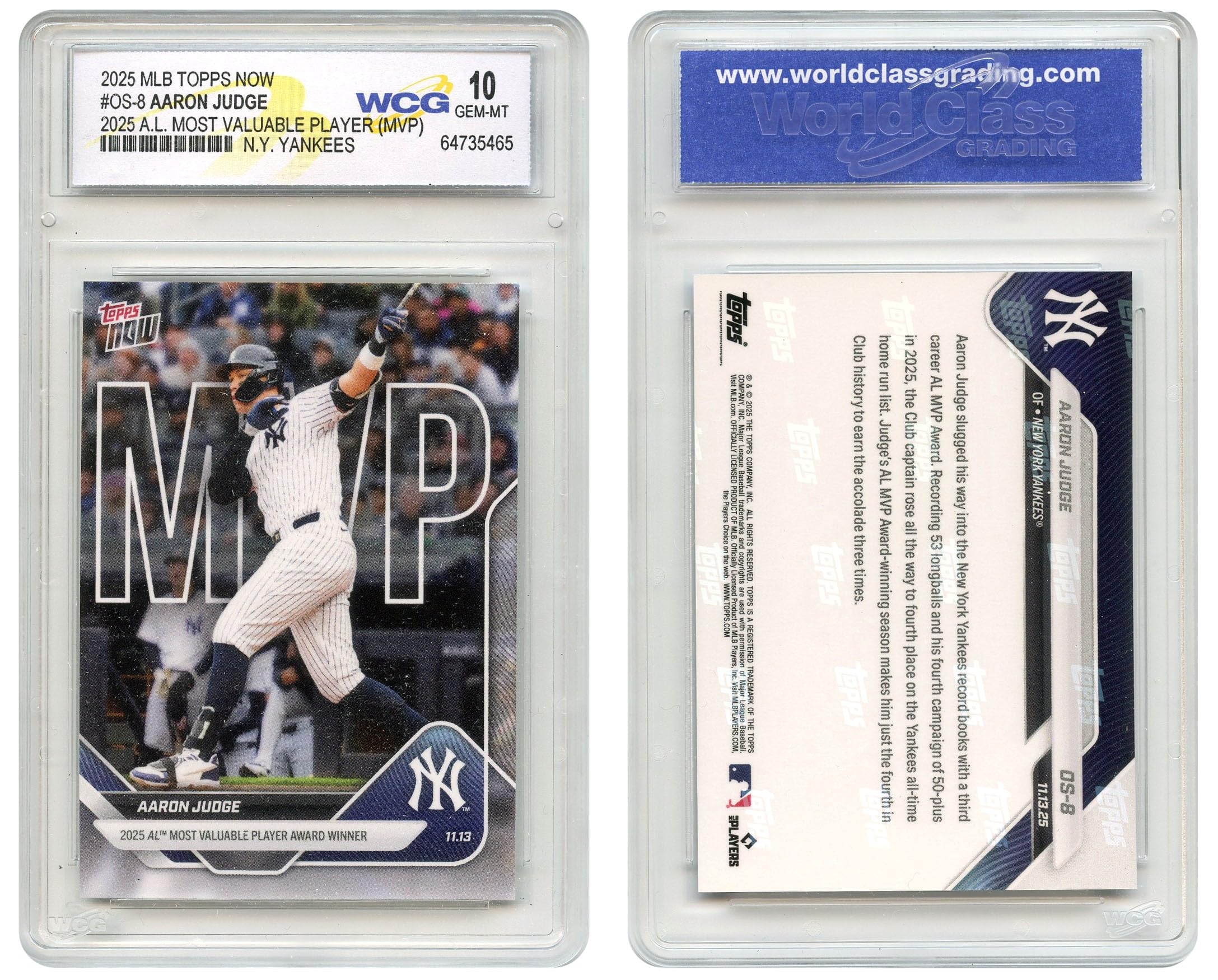 Amazon.com: 2025 MLB Topps Now Aaron Judge A.L. MVP Card New York