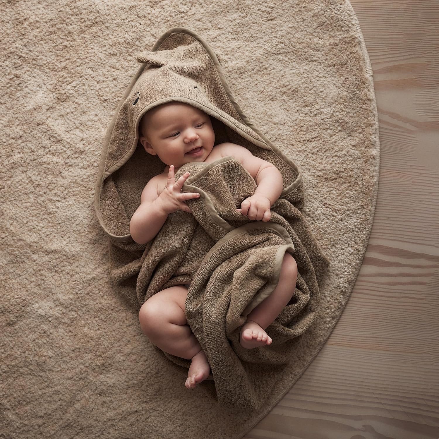 Hooded Baby Towels - 100% Organic Cotton Baby Bath Towels for Baby Boy, 32" x 32" Super-Soft and Absorbent Baby Towels for Newborn (Dino - Green Moss)