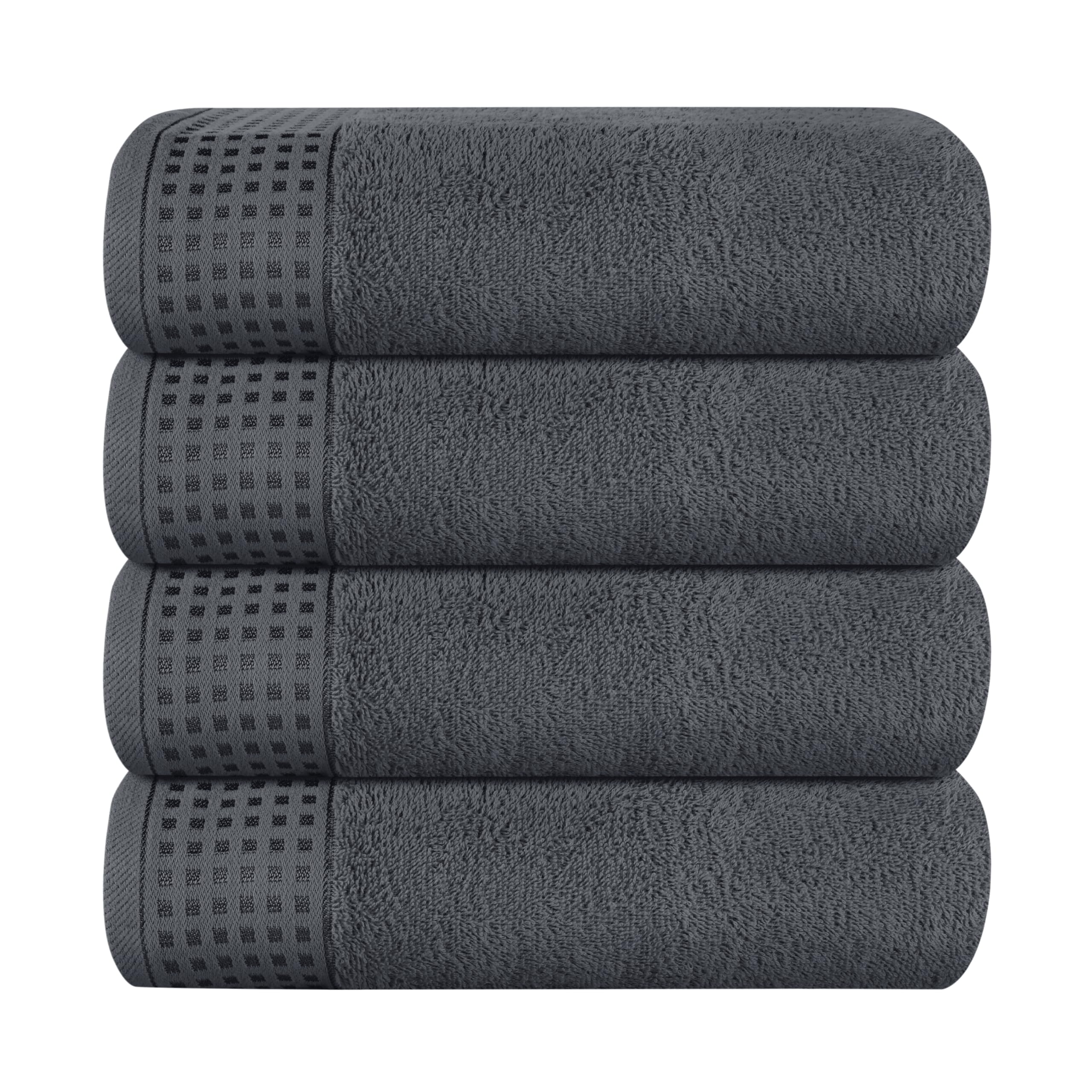 GLAMBURG Ultra Soft 4 Pack Oversized Bath Towel Set 27x54 inches, 100% Cotton Bath Towels, Highly Absorbant Compact Quickdry &amp; Lightweight Towel, Ideal for Gym Travel Camp Pool - Charcoal Grey